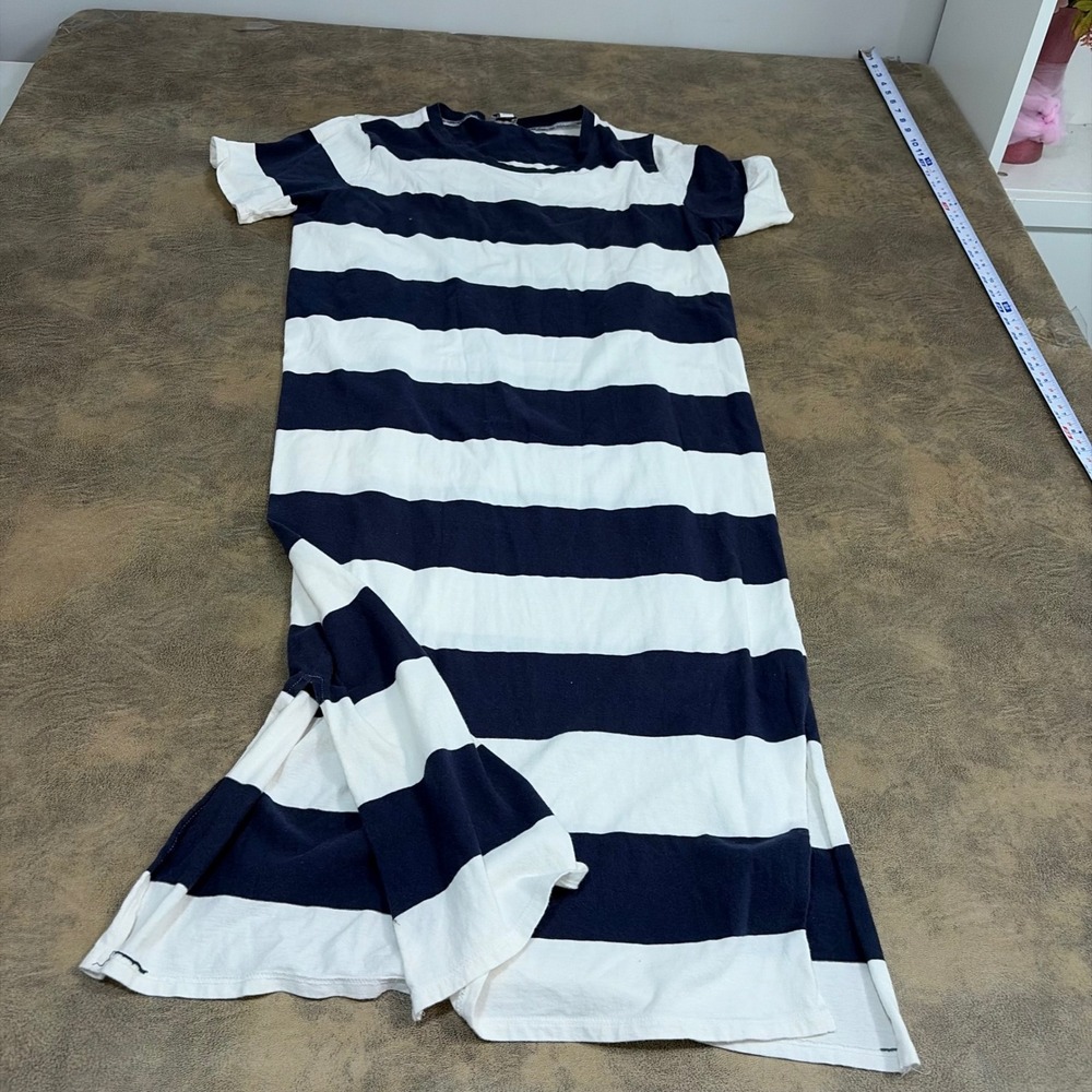 J.Crew T-Shirt Dress Womens Large Blue White Striped Midi Tee Nautical